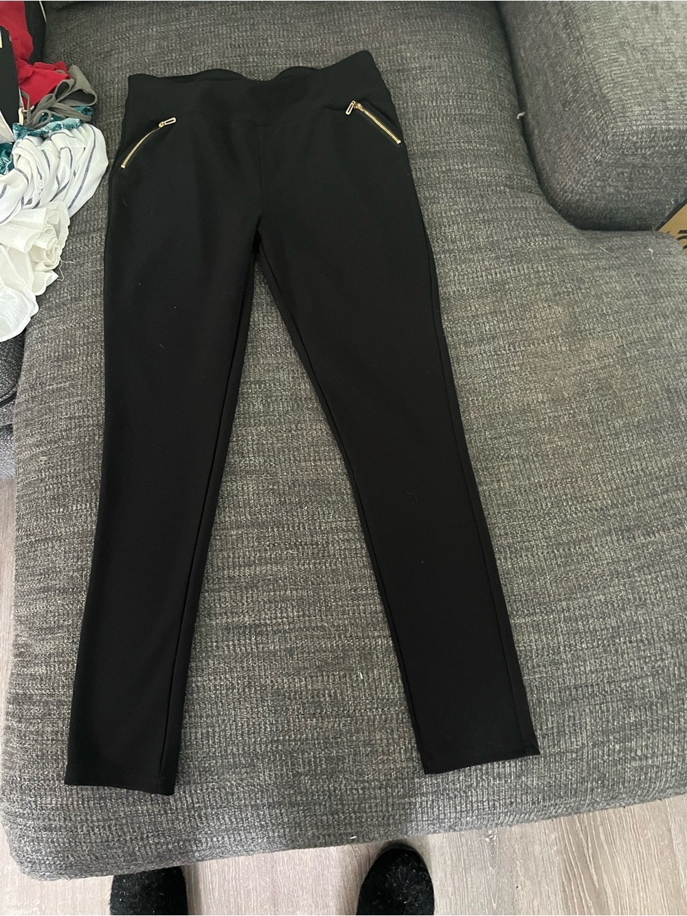 Black Women’s Stretch Ponte Pants with Gold Zippers